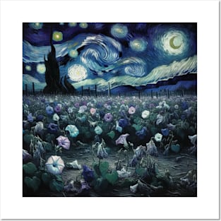 Enchanted Flower Garden Night: Morning Glory Starry Floral Posters and Art